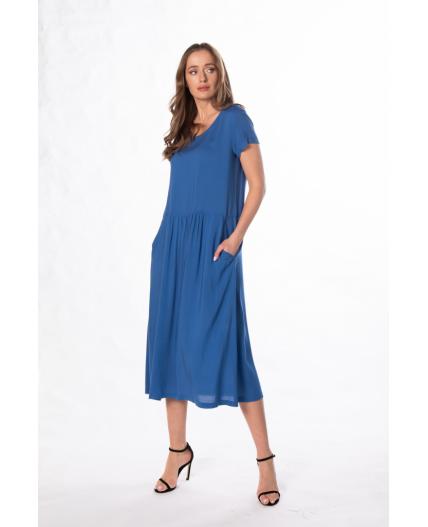 171223/1 Платье с заниженной талией штапель синий
