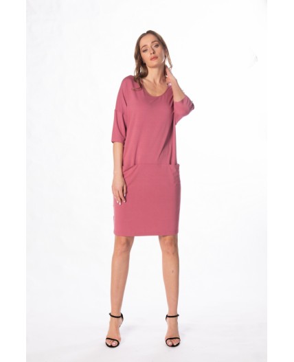 180005 Платье-туника рукав 3/4 с карманами,вс розовый