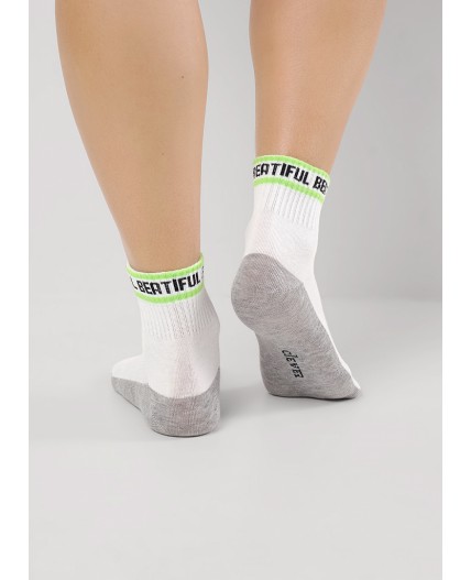 CLE Носки жен.Д5547 витаминка хл+эл, белый/салатовый