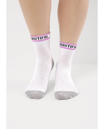 CLE Носки жен.Д5547 витаминка хл+эл, белый/т.розовый