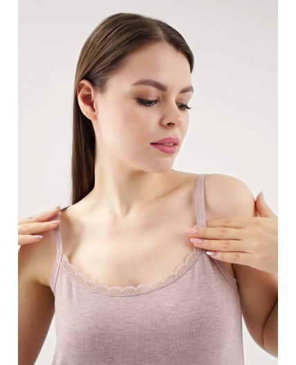 CLE LS025 Сорочка ночн. жен. База кашкорсе, меланж бежевый