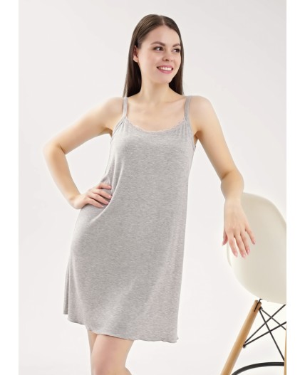CLE LS025 Сорочка ночн. жен. База кашкорсе, меланж серый