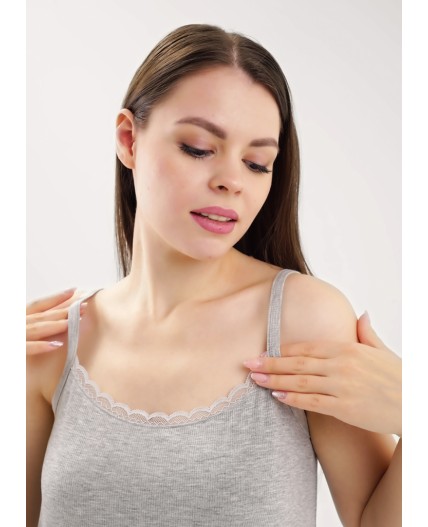 CLE LS025 Сорочка ночн. жен. База кашкорсе, меланж серый