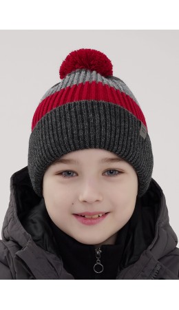 CLE Шапка дет. 454475ап флис, меланж т.серый/красный