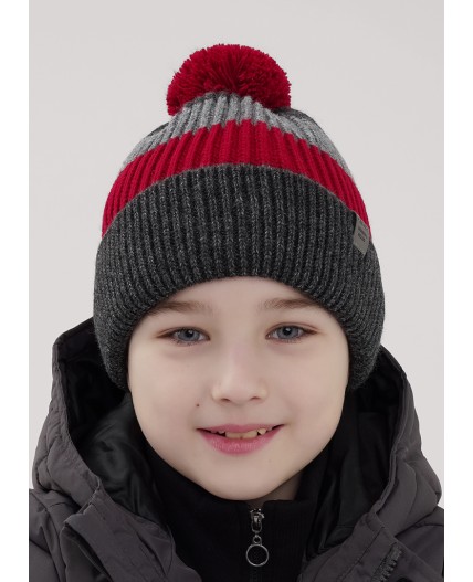 CLE Шапка дет. 454475ап флис, меланж т.серый/красный