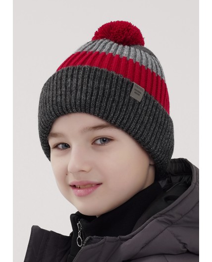 CLE Шапка дет. 454475ап флис, меланж т.серый/красный