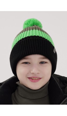 CLE Шапка дет. 454475ап флис, чёрный/зелёный