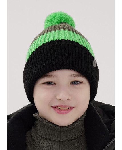 CLE Шапка дет. 454475ап флис, чёрный/зелёный