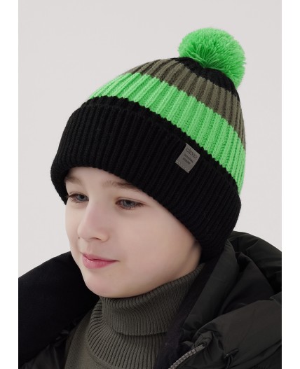CLE Шапка дет. 454475ап флис, чёрный/зелёный