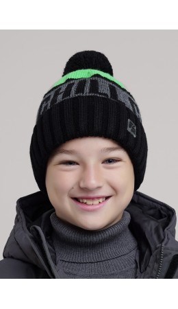 CLE Шапка дет. 454508ап флис, чёрный/зелёный