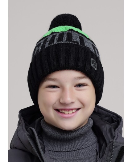 CLE Шапка дет. 454508ап флис, чёрный/зелёный