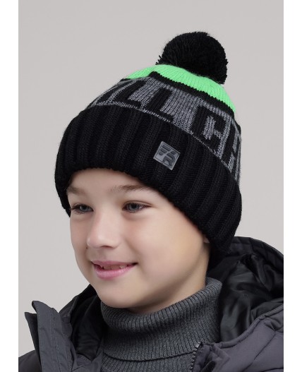 CLE Шапка дет. 454508ап флис, чёрный/зелёный