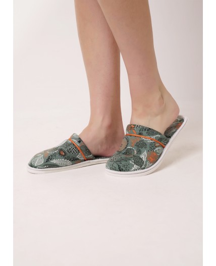 CLE SW15-1184C Пантолеты жен. домаш., зелёный/т.оранжевый