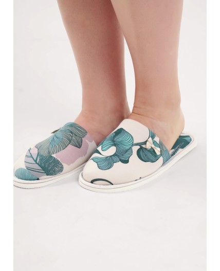 CLE SW15-1196C Пантолеты жен. домаш., бежевый/св.зелёный