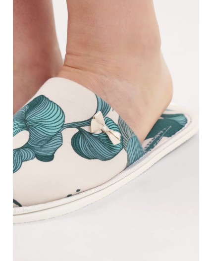 CLE SW15-1196C Пантолеты жен. домаш., бежевый/св.зелёный