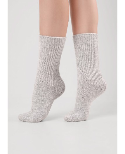 CLE Носки жен.Д687Ш шерсть акрил, меланж св.серый