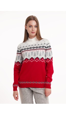 CLE LF15-1205 вяз Джемпер жен. Вязанка НГ, молочный/красный