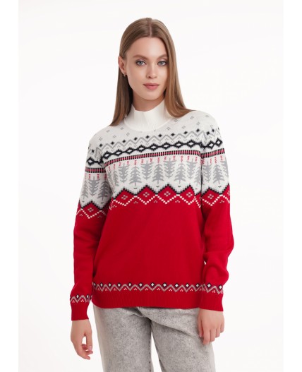 CLE LF15-1205 вяз Джемпер жен. Вязанка НГ, молочный/красный
