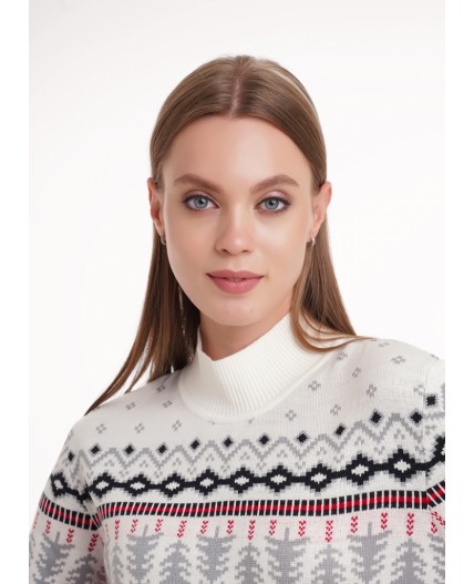 CLE LF15-1205 вяз Джемпер жен. Вязанка НГ, молочный/красный