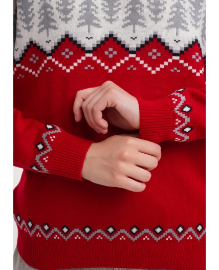 CLE LF15-1205 вяз Джемпер жен. Вязанка НГ, молочный/красный