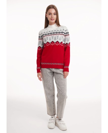 CLE LF15-1205 вяз Джемпер жен. Вязанка НГ, молочный/красный