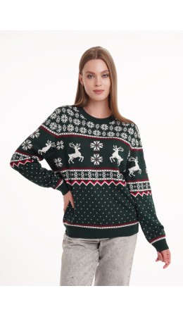 CLE LF15-1205/1 вяз Джемпер жен. Вязанка НГ, молочный/зелёный