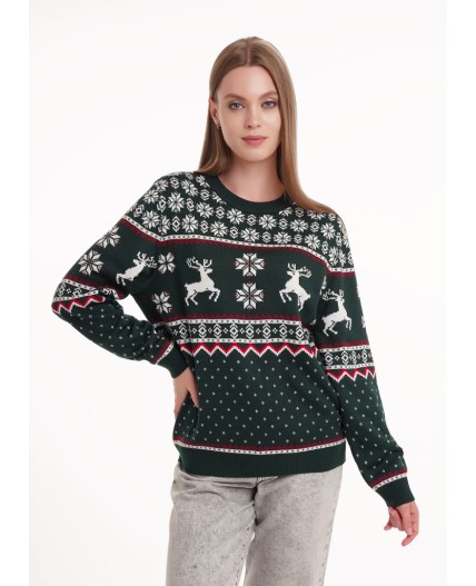 CLE LF15-1205/1 вяз Джемпер жен. Вязанка НГ, молочный/зелёный