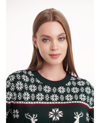 CLE LF15-1205/1 вяз Джемпер жен. Вязанка НГ, молочный/зелёный