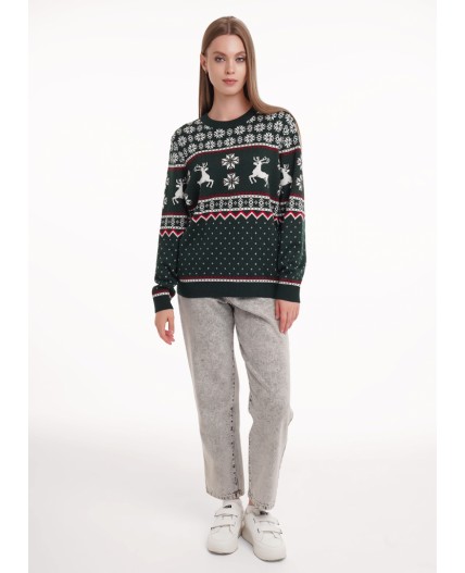 CLE LF15-1205/1 вяз Джемпер жен. Вязанка НГ, молочный/зелёный