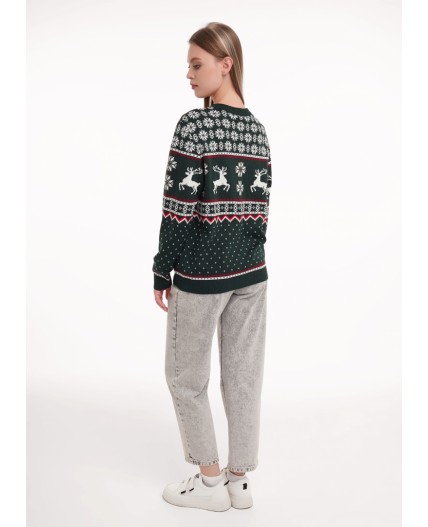 CLE LF15-1205/1 вяз Джемпер жен. Вязанка НГ, молочный/зелёный