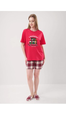 CLE LP15-1199 Пижама жен. Новогоднее чудо, красный/молочный