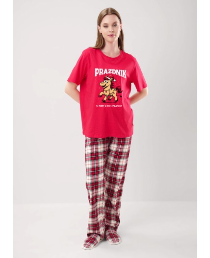 CLE LP15-1199/2 Пижама жен. Новогоднее чудо, красный/молочный