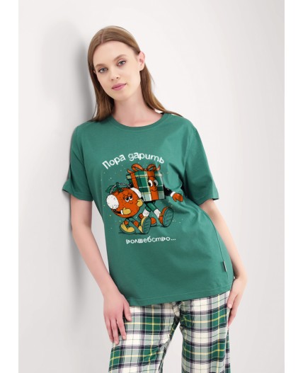 CLE LP15-1199/3 Пижама жен. Новогоднее чудо, т.зелёный/молочный