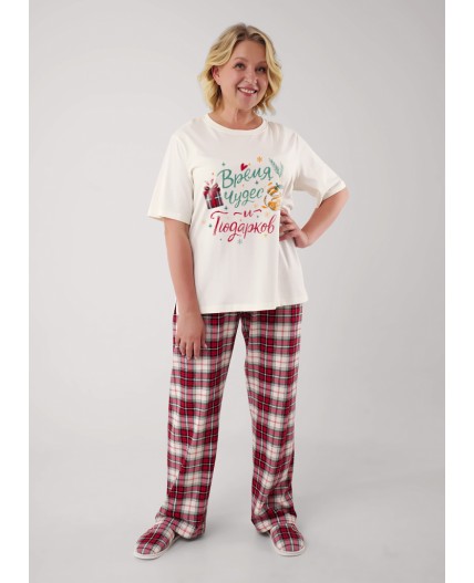 CLE LP15-1199/6 Пижама жен. Новогоднее чудо, молочный/красный