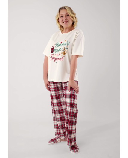 CLE LP15-1199/6 Пижама жен. Новогоднее чудо, молочный/красный