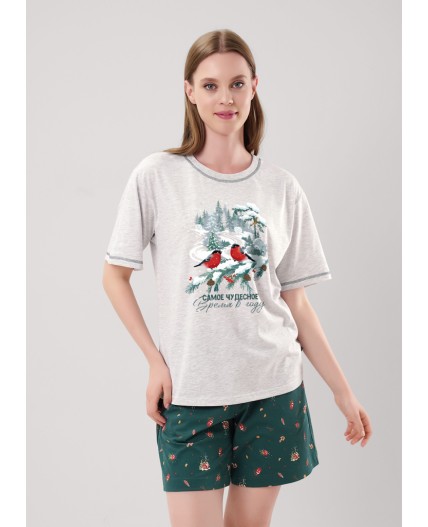 CLE LP15-1201 Набор одежды жен. Морозко, меланж св.серый/т.зелёный