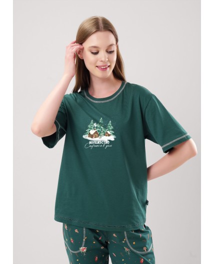 CLE LP15-1201/1 Пижама жен. Морозко, т.зелёный/красный