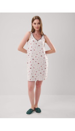 CLE LS15-1201 Сорочка ночн. жен. Морозко, меланж св.серый/красный