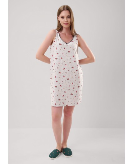 CLE LS15-1201 Сорочка ночн. жен. Морозко, меланж св.серый/красный