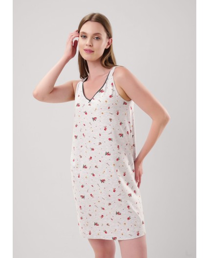 CLE LS15-1201 Сорочка ночн. жен. Морозко, меланж св.серый/красный