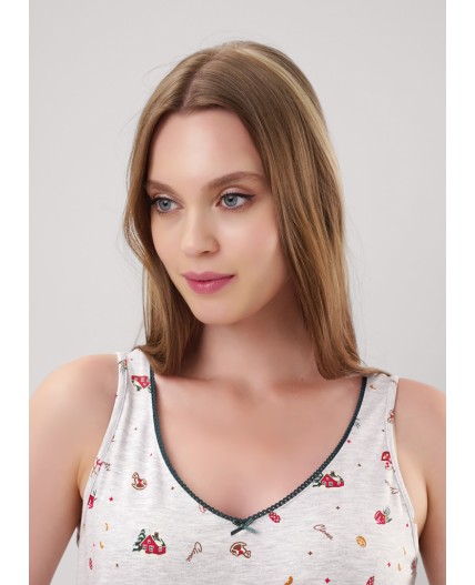 CLE LS15-1201 Сорочка ночн. жен. Морозко, меланж св.серый/красный