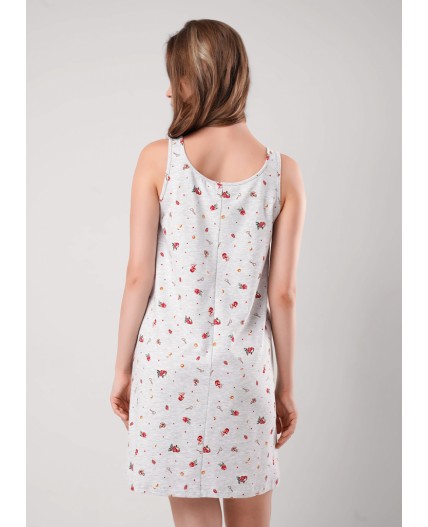 CLE LS15-1201 Сорочка ночн. жен. Морозко, меланж св.серый/красный