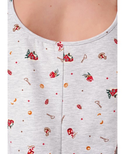 CLE LS15-1201 Сорочка ночн. жен. Морозко, меланж св.серый/красный