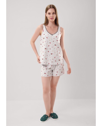 CLE LSET15-1201 Пижама жен. Морозко, меланж св.серый/красный
