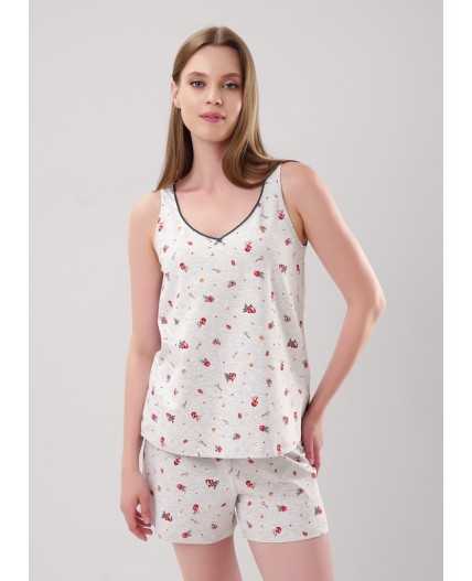 CLE LSET15-1201 Пижама жен. Морозко, меланж св.серый/красный