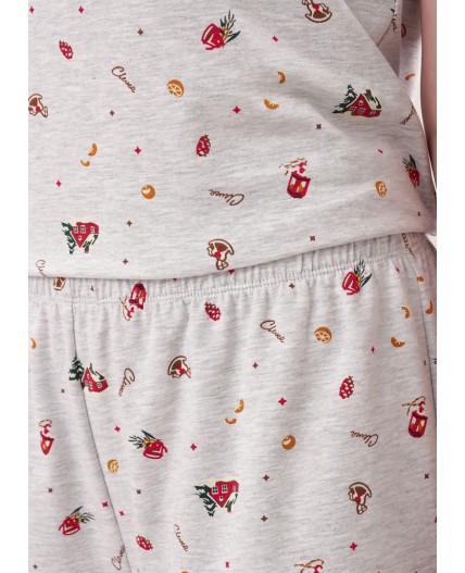 CLE LSET15-1201 Пижама жен. Морозко, меланж св.серый/красный