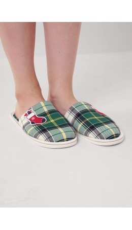 CLE SW15-1199C/1 Пантолеты жен. домаш. Новогоднее чудо, т.зелёный/молочный