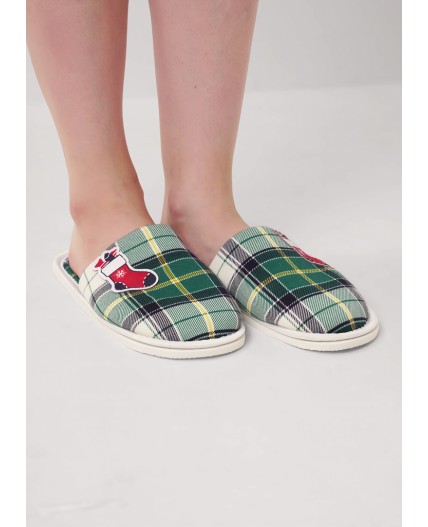 CLE SW15-1199C/1 Пантолеты жен. домаш. Новогоднее чудо, т.зелёный/молочный