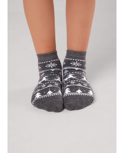 CLE Носки дет.С4550П 12-14,14-16 НГ плюш, меланж т.серый