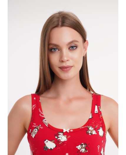 CLE LS15-1202 Сорочка ночн. жен. Конфетти, красный/молочный